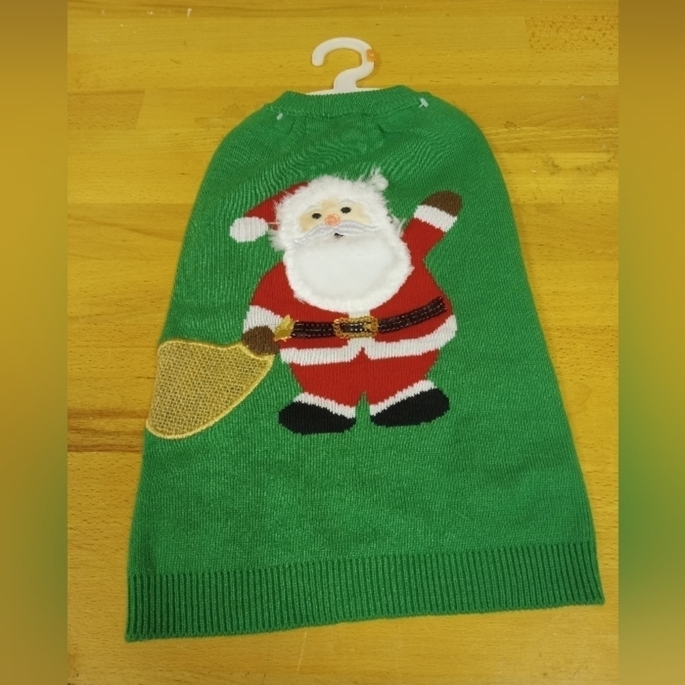 NEW Christmas Santa Claus Green Dog Sweater Size Medium M